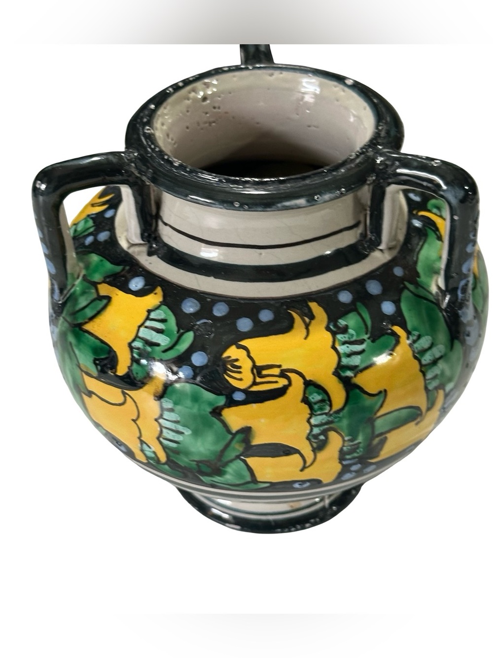 Vtg Italian Majolica Deruta Style Hand Painted Floral Amphora Urn Vase 6" Folk
